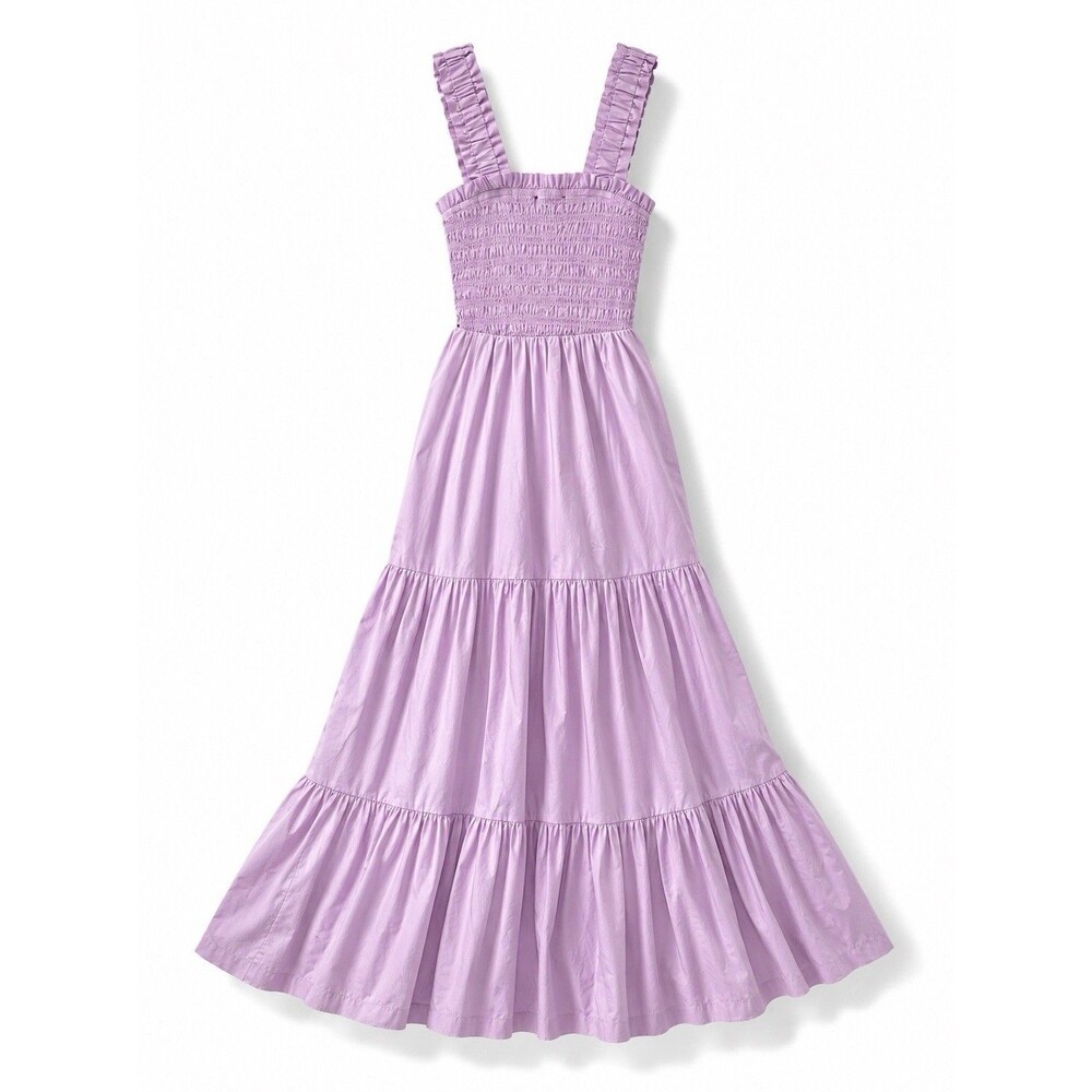 Abercrombie & Fitch Purple Smocked Tiered Maxi Dress Ruffle Straps XS Tall